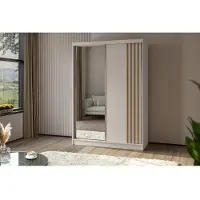 Beautysofa Schiebetürenschrank NELA II 120cm - 2-türig Kleiderschrank, Garderobe, Schrank mit Spiegeln & 2 Schubladen, Farbe: Kaschmir + Artisan Eiche