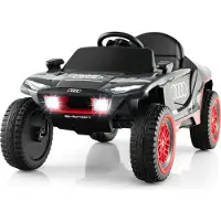 Costway Audi Elektroauto für Kinder, 12V elektrisches Kinderauto mit Fernbedienung & LED-Lichtern & 4 Federungen, Kinderfahrzeug Elektrofahrzeug für Kinder ab 3 Jahren, Grau