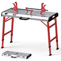 Costway Werkbank klappbar bis 450kg, Arbeitstisch höhenverstellbar 107x53cm, Schweißtisch Werktisch mit 2 Stangenklemmen und Tragegriff