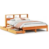 Syfax Massivholzbett mit Regal ohne Matratze Wachsbraun 135x190 cm