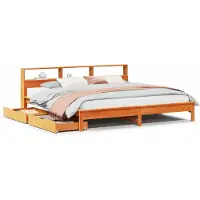 Syfax Massivholzbett mit Regal ohne Matratze Wachsbraun 180x200 cm