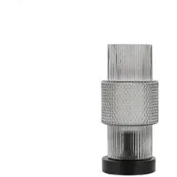HOME DELUXE Kleine Tischlampe aus Glas YUKI - Rauchgrau | Tischleuchte Schreibtischlampe Nachttischlampe