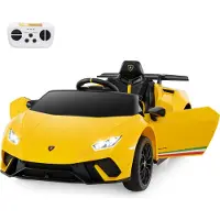 Costway Kinder Elektroauto Lamborghini, 12V Kinderauto Elektrisch 3 Gang Elektrofahrzeuge 3-5 Km/h, für Kinder ab 3 Jahre (Gelb)