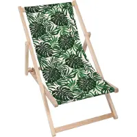 Dreamroots Liegestuhl klappbar Holz bis zu 130 kg, Sonnenliege klappbar mit 3-stufiger Neigungsregulierung der Rückenlehne, Tropical Leaves Pattern