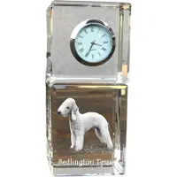 Art-Dog Bedlington Terrier, Rothbury Terrier - Kristalluhr mit Foto, Hundebild im Kristall, personalisierte Schreibtischuhr von .