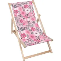 Dreamroots Liegestuhl klappbar Holz, Buchenholz bis zu 130 kg, Sonnenliege klappbar mit 3-stufiger Neigungsregulierung der Rückenlehne, Pink Flowers