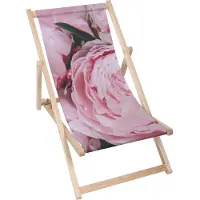 Dreamroots Liegestuhl klappbar Holz, Buchenholz bis zu 130 kg Sonnenliege klappbar mit 3-stufiger Neigungsregulierung der Rückenlehne, Peonies Blossom