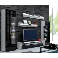 AEA Wohnwand Wandregale Komplett Wohnzimmer TV-Lowboard Vitrine Set 5tlg