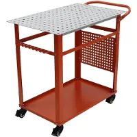 StarTech.com Schweißtisch - Stahl Werkbank - Doppelte Ablage - 4 Lenkrollen - Traglast 272 kg - Rechteckig - Beschichtete Oberfläche - Rot