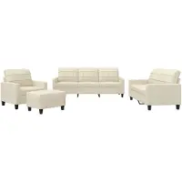 vidaXL 4-tlg. Sofagarnitur mit Kissen Creme Kunstleder