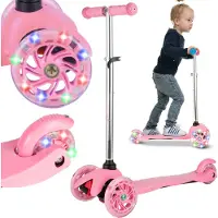 Malplay Cityroller Kinder Dreirad Scooter Leuchtende LED-Räder höhenverstellbar ab 3 Jahren Rosa Aluminium