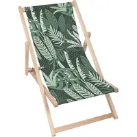 Dreamroots Liegestuhl klappbar Holz, bis zu 130 kg, Sonnenliege klappbar mit 3-stufiger Neigungsregulierung der Rückenlehne, Tropical Green Jungle