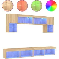 Syfax 6-tlg. Wohnwand mit LED-Beleuchtung Sonoma-Eiche Holzwerkstoff