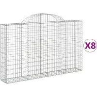 vidaXL Gabionen mit Hochbogen 8 Stk. 200x30x120/140cm Verzinktes Eisen