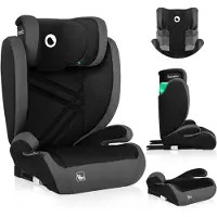 Lionelo Hugo I-Size Autokindersitz ab 4 - 12 Jahre, ab 15 kg - 36 kg, i-Size ISOFIX oder Autogurte- Schwarz Grau