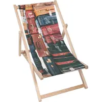 Dreamroots Liegestuhl klappbar Holz bis zu 130 kg, Sonnenliege klappbar mit 3-stufiger Neigungsregulierung der Rückenlehne, Vintage Luggages