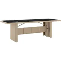Syfax Gartentisch mit Glasplatte Beige Poly Rattan & Hartglas