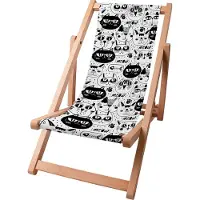 Dreamroots Kinder Liegestuhl klappbar Holz bis zu 130 kg, Sonnenliege klappbar mit 3-stufiger Neigungsregulierung der Rückenlehne,Black and White Cat