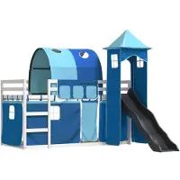 Syfax Etagenbett mit Rutsche und Gardinen Blau 90x200 cm