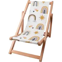 Dreamroots Kinder Liegestuhl klappbar Holz, bis zu 130 kg, Sonnenliege klappbar mit 3-stufiger Neigungsregulierung der Rückenlehne,Cartoon Rainbow Sun