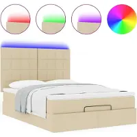 Syfax Ottoman-Bett mit Matratze & LEDs Creme 140x200 cm Stoff