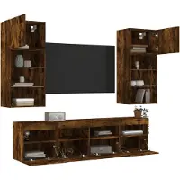 vidaXL 5-tlg. Wohnwand mit LED-Beleuchtung Räuchereiche Holzwerkstoff 3216747