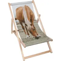 Dreamroots Liegestuhl klappbar Holz, Buchenholz bis zu 130 kg, Sonnenliege klappbar mit 3-stufiger Neigungsregulierung der Rückenlehne, Splendid Horse