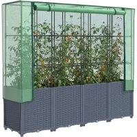 vidaXL "2026 Promotion" Hochbeet - Pflanzkasten - mit Gewächshausabdeckung Rattanoptik 160x40x153 cm - Beete CC24792
