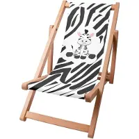 Dreamroots Kinder Liegestuhl Holz, Buchenholz bis zu 130 kg, Sonnenliege klappbar mit 3-stufiger Neigungsregulierung der Rückenlehne, Zigzebra