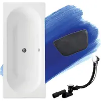 Besco BADLAND Eckbadewanne Rechteck Badewanne VITAE 150x75 mit Ablaufgarnitur und Füßen + Kopfstütze KODI | BADLAND VITAE
