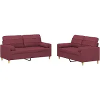 vidaXL 2-tlg. Sofagarnitur mit Kissen Weinrot Stoff