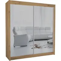 Beautysofa Schrank mit Schwebetüren DEBRA - 200cm Kleiderschrank mit Spiegeln & Kleiderstangen (Artisan Eiche)