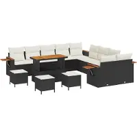 vidaXL Gartensofa-set mit Kissen 18 pcs Schwarz und Creme Poly-Rattan