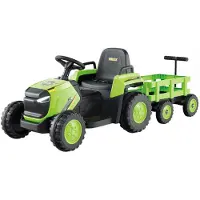 Costway Kinder Rutsch-Traktor, Elektrofahrzeug mit abnehmbaren Anhänger & Fernbedienung, mit LED, Hupe & Musik, Rutschauto Rutschtraktor für Kinder ab 3+