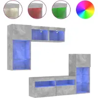 Syfax 5-tlg. Wohnwand mit LED-Beleuchtung Betongrau Holzwerkstoff