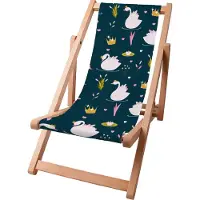 Dreamroots Kinder Liegestuhl klappbar Holz,bis zu 130 kg, Sonnenliege klappbar mit 3-stufiger Neigungsregulierung der Rückenlehne, Swan Lake