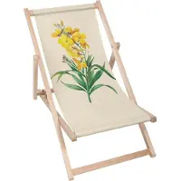 Dreamroots Liegestuhl klappbar Holz bis zu 130 kg, Sonnenliege klappbar mit 3-stufiger Neigungsregulierung der Rückenlehne, Vintage Yellow Flowers