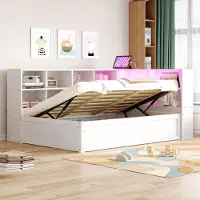 STILVORA 90x200 Schlafsofa mit USB-Steckdose und TYPE-C,Tagesbett mit Staufächern und LED-Licht,Einzelbett hydraulisches Bett für Gäste,Kinder oder Jugend,Weiß(ohne Matratze)