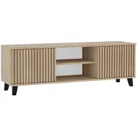 Beautysofa TV-Schrank HOME 150cm Artisan – Modernes TV-Board mit 2 Lamellentüren, offenen Fächern, Lowboard für Wohnzimmer, Push-to-Open, Fernsehtisch