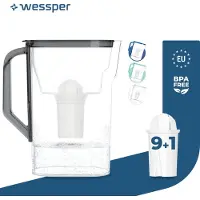 Wessper D3 Slim Aquaclassic 2.7L schwarz Kühlschrank-Filterkanne Kompatibel mit Brita- und Aquaphor-Filtern + 10x Aquaclassic Filterpatrone
