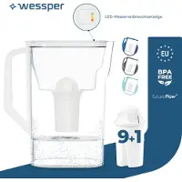 Wessper Wasserfilterkanne 2.7 L Kompatibel mit Brita Classic Kühlschranktür mit manueller Filterverschleißanzeige, 10 Wasserfilter AQUACLASSIC – Weiß