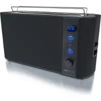 Arendo Toaster, 1 langer Schlitz, für 2 Scheiben, 1000 W, Langschlitz, Brötchenaufsatz, Wärmeisolierendes Gehäuse, Display, schwarz