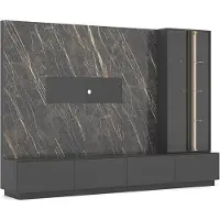 AEA Designer Wohnwand 6tlg Luxus Holzmöbel Wohnzimmermöbel Grau Modern