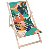 Dreamroots Liegestuhl klappbar Holz,bis zu 130 kg,Sonnenliege mit 3-stufiger Neigungsregulierung der Rückenlehne,Exotic Plants and Geometrical Shapes