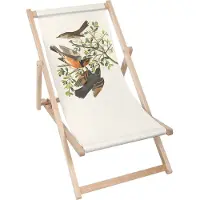 Dreamroots Liegestuhl klappbar Holz, bis zu 130 kg, Sonnenliege klappbar mit 3-stufiger Neigungsregulierung der Rückenlehne, Three Birds on a Branch