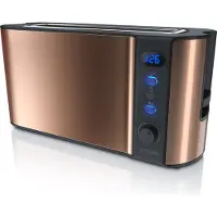 Arendo Toaster, 1 langer Schlitz, für 2 Scheiben, 1000 W, Langschlitz, Brötchenaufsatz, Wärmeisolierendes Gehäuse, Display, kupfer
