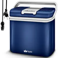 Tillvex Kühlbox elektrisch 24L Blau | Mini-Kühlschrank 230 V und 12 V für KFZ Auto Camping | kühlt & wärmt | ECO-Modus