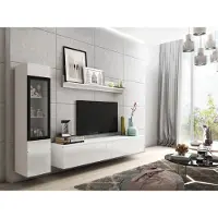 Mirjan 24 Wohnwand Vera I, Stilvoll Wohnzimmer-Set, TV-Schrank, Modern Mediawand (Weiß / Weiß Hochglanz, ohne Beleuchtung)