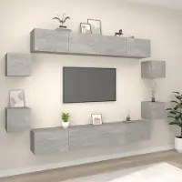 vidaXL 8-tlg. TV-Schrank-Set Betongrau Holzwerkstoff 3114225