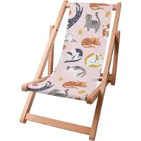 Dreamroots Kinder Liegestuhl klappbar Holz bis zu 130 kg, Sonnenliege klappbar mit 3-stufiger Neigungsregulierung der Rückenlehne, Pastel Cats